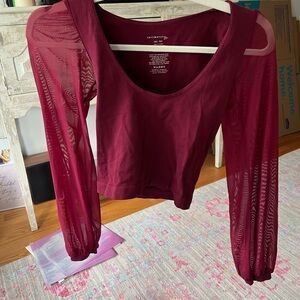Women's Burgundy Mesh Sleeve Top